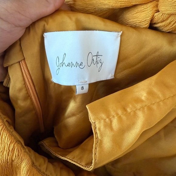 Johanna Ortiz Marigold Yellow Luna Miel Convertible Textured Crepe Midi Dress 8 - Picture 11 of 11